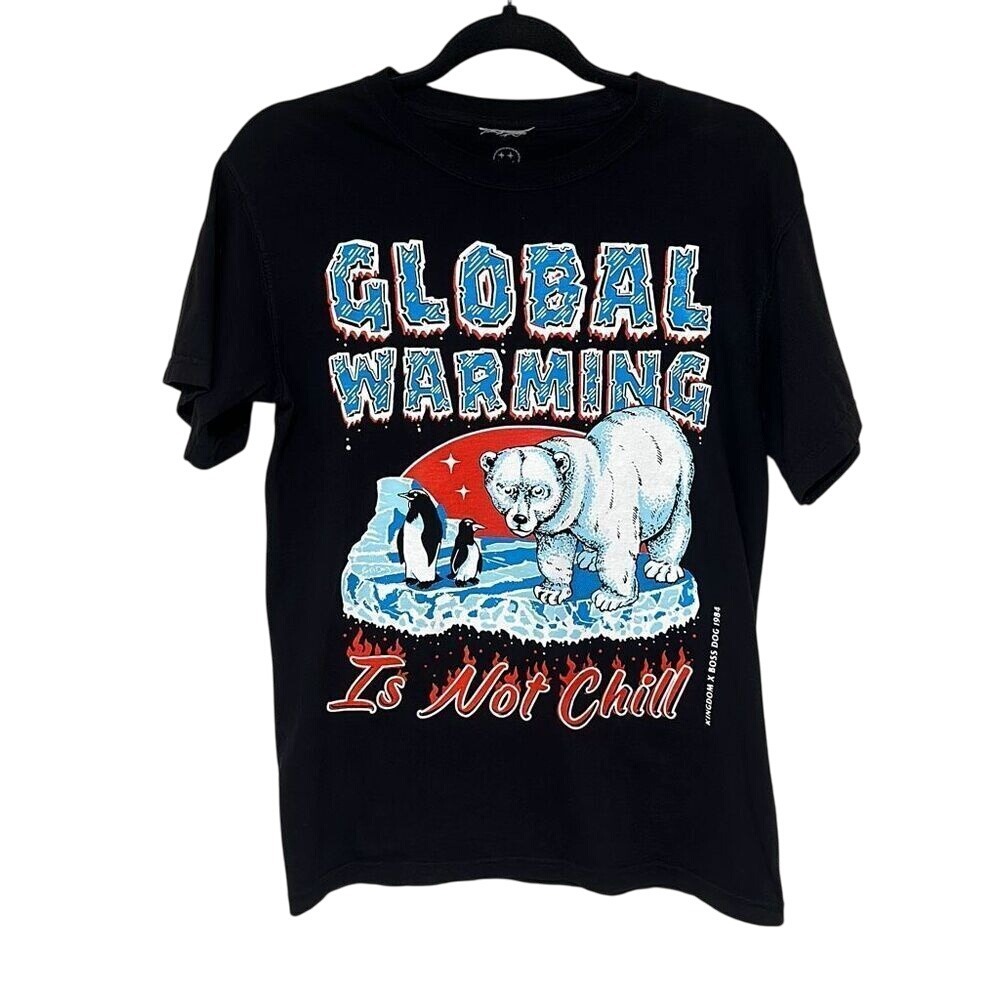 Boss Dog x Kingdom Mens Black Global Warming Is Not Chill Cotton T-Shirt Size S
